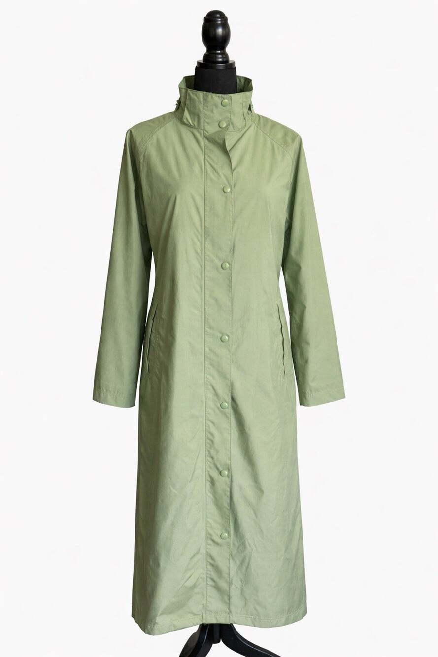 Vintage L.L.Bean Womens L Long Rain Coat Green Waterproof Plaid Lined Jacket